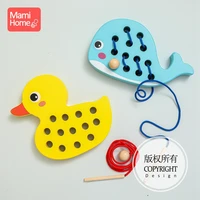 1set kids cartoon whale duck animal wooden stringing threading block board baby monterssori early educational toy baby goods