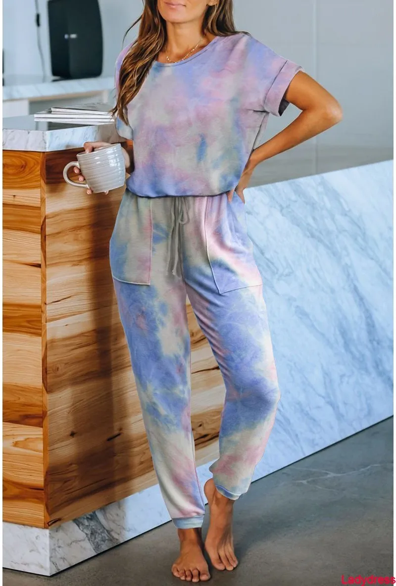

2020 new 2 Piece Set Women O Neck Long Sleeve Loose Top Elastic Waist Drawstring Long Pants Autumn Gradient Print Casual Tracksu