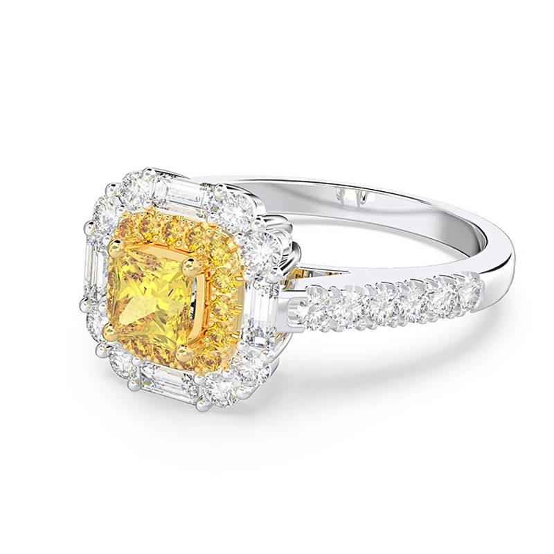

Luxury 4*4mm Yellow Square Zircon Princess rings for women Sparkling CZ Wedding Engagement party jewelry Valentine's Day present