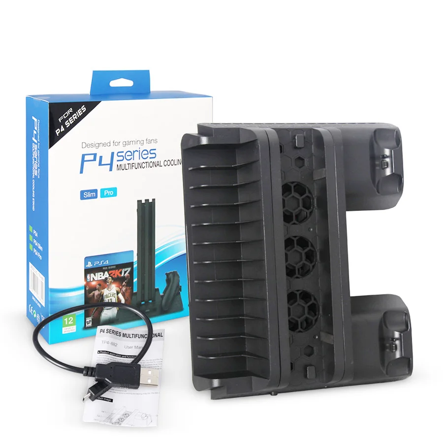 ps4ps4 slimps4 pro vertical stand with cooling fan cooler dual controller charger charging station for playstation 4 console free global shipping