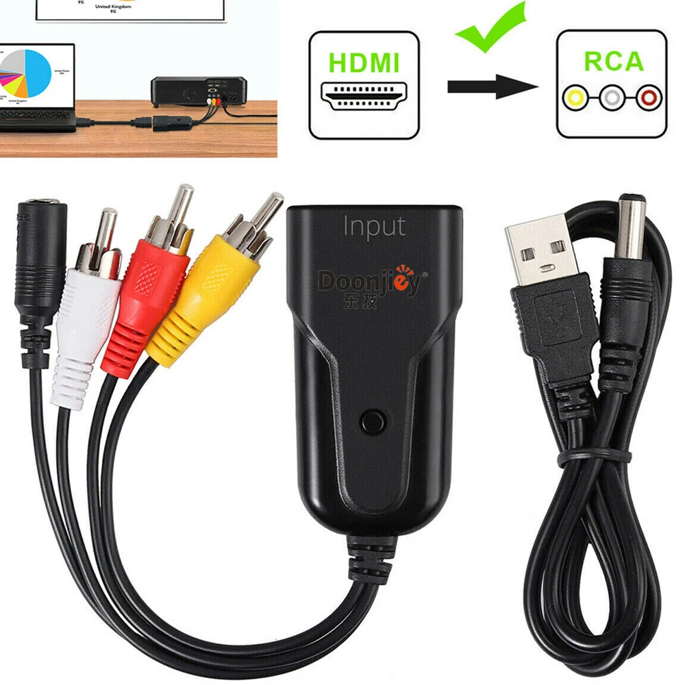HDMI-Male AV видео адаптер 1080P конвертер коробка с Svideo кабель низкая мощность без