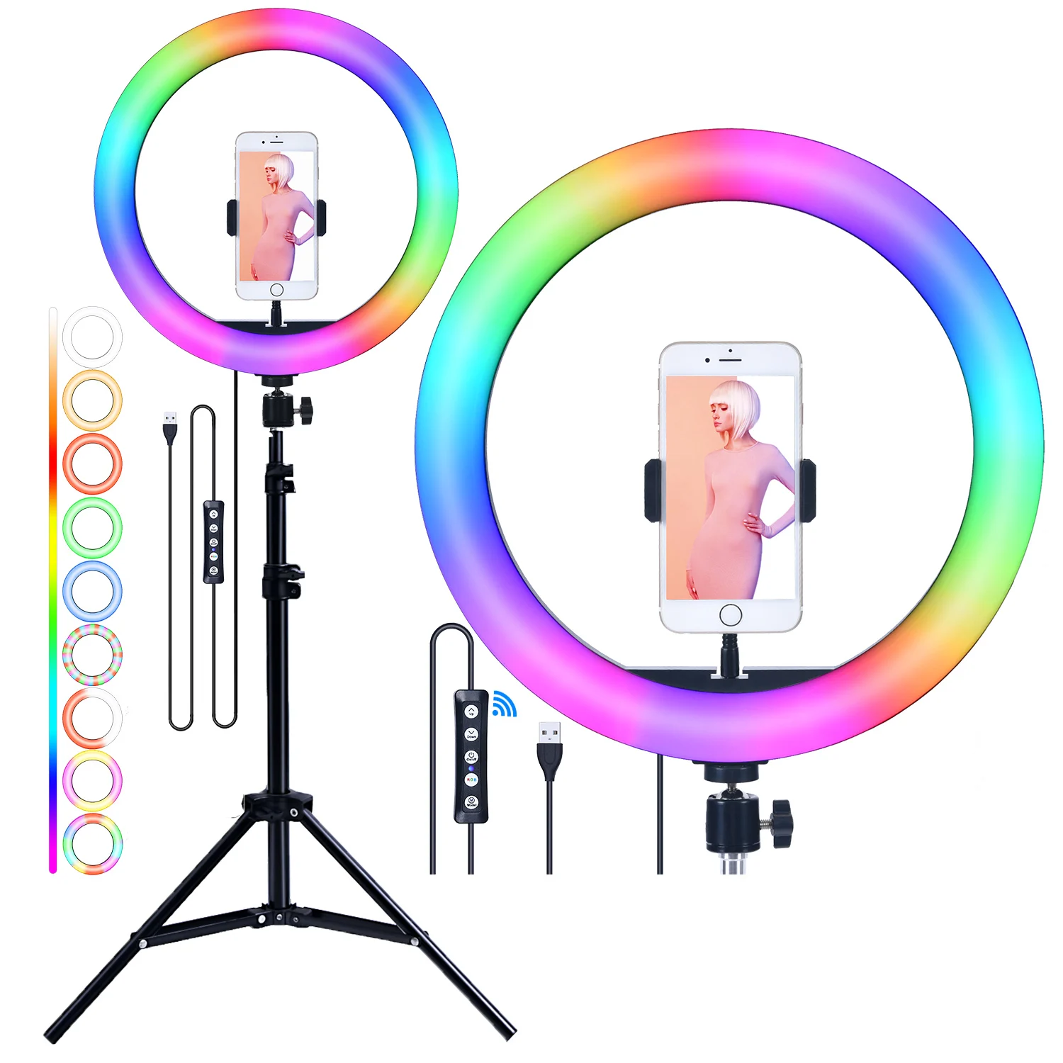 

fosoto 10 inch RGB LED Selfie Ring Light with Tripod Light Ring Lamp Dimmable Phone Ringlight With Stand For Youtube Live Makeup