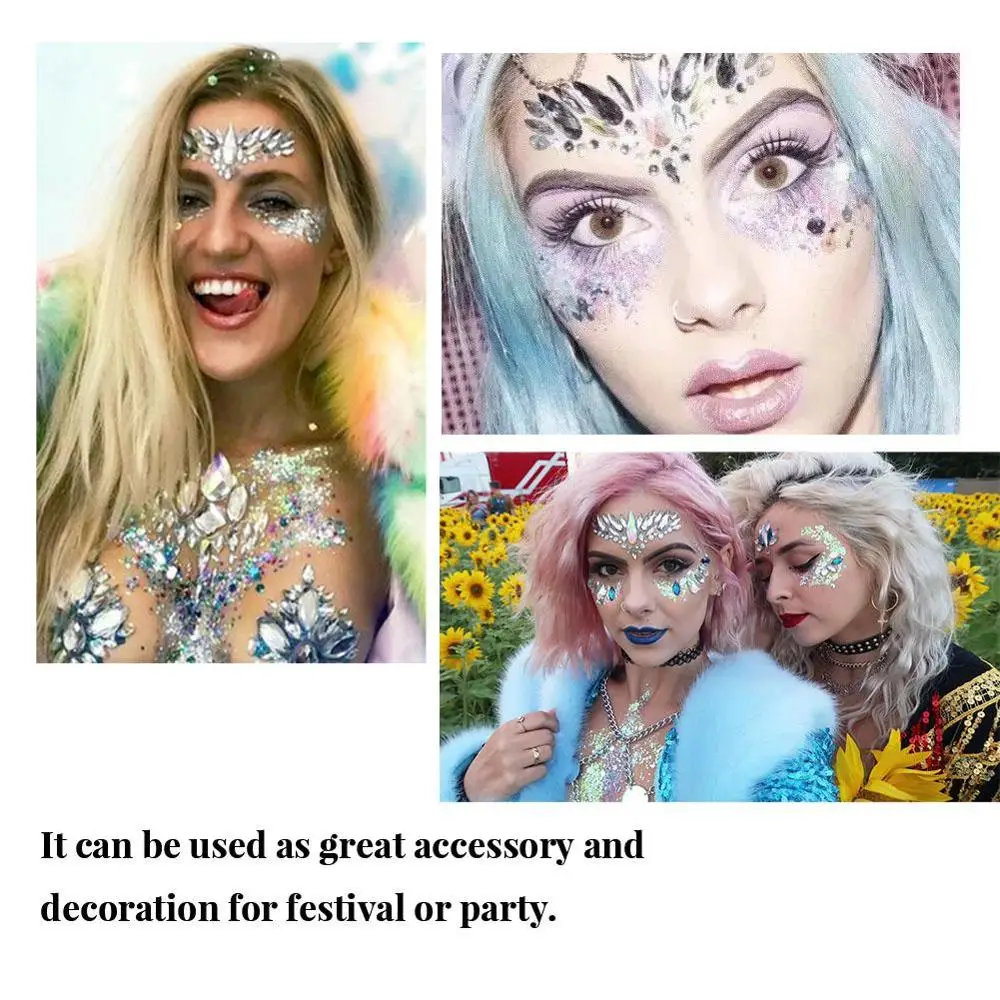 

6 Pcs Adhesive Temporary Tattoo Stickers Face Jewels Festival Party Body Gems Rhinestone Glitter Flash Tattoos Stickers Make Up