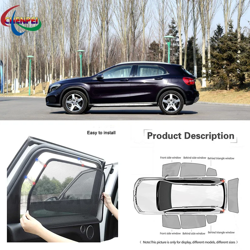 For Mercedes Benz GLA Car Full Side Windows Magnetic Sun Shade UV Protection Ray Blocking Mesh Visor Car Decoration Accessories