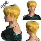 Короткие прямые волосы с челкой, желтый боб, парик из натуральных человеческих волос, дешевые парики без кружева, перуанские человеческие волосы, парики для чернокожих женщин