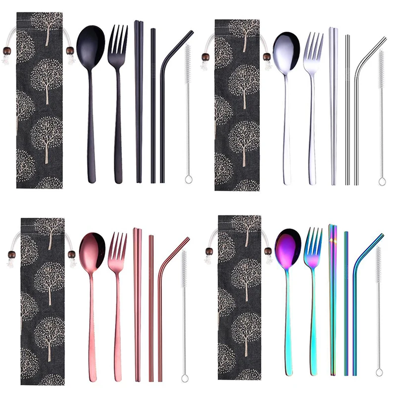 Fork Cutlery Set Straws Storage Bag Supplies Picnic Kitchen Utensils Tool | Дом и сад
