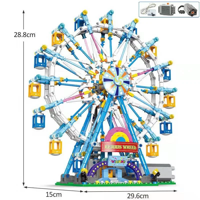 

MOC Technical Rotating Ferris Wheel Building Block Electric Bricks with LED Light Toys Amusement Park Kid Education Creative DIY