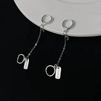 hip hop chained hoop earrings for women girls punk trendy style letter hang tag two rings chained earrings fashion jewelry gifts