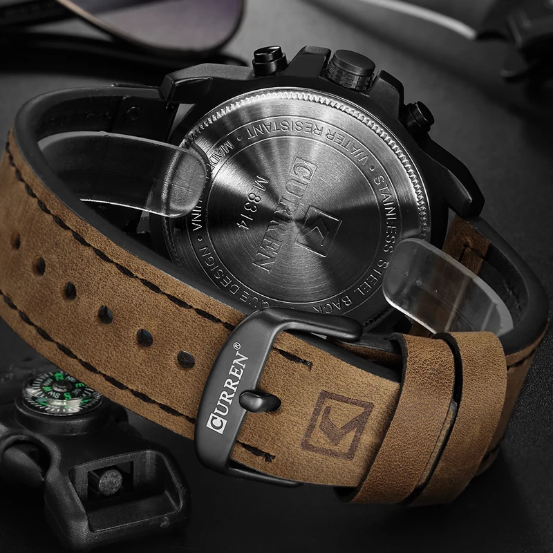 Часы мужские наручные с кожаным ремешком брендовые роскошные в стиле милитари