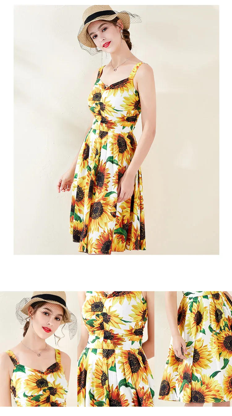 

MIUXIMAO High Quality 2019 Spring&Fall Fashion Runway Dress Sunflower Print Vintage Elegant Dress Women Vestidos