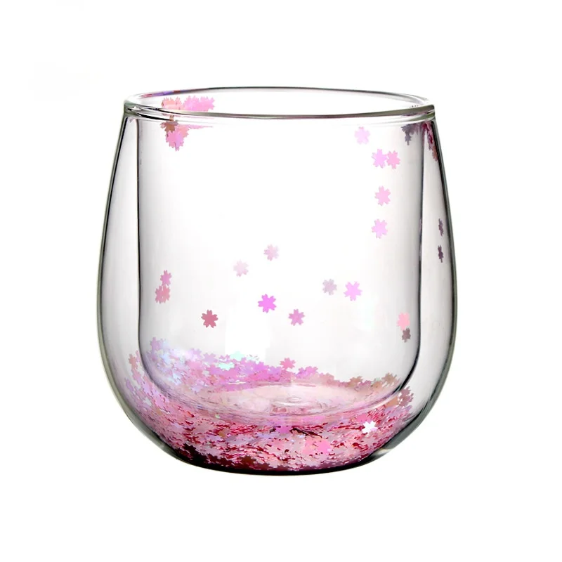 

Japanese Romantic Flower Double-layered Glass High Boron Silicon High Temperature Water Cup Fresh Cute Juice Cup Milk Cup