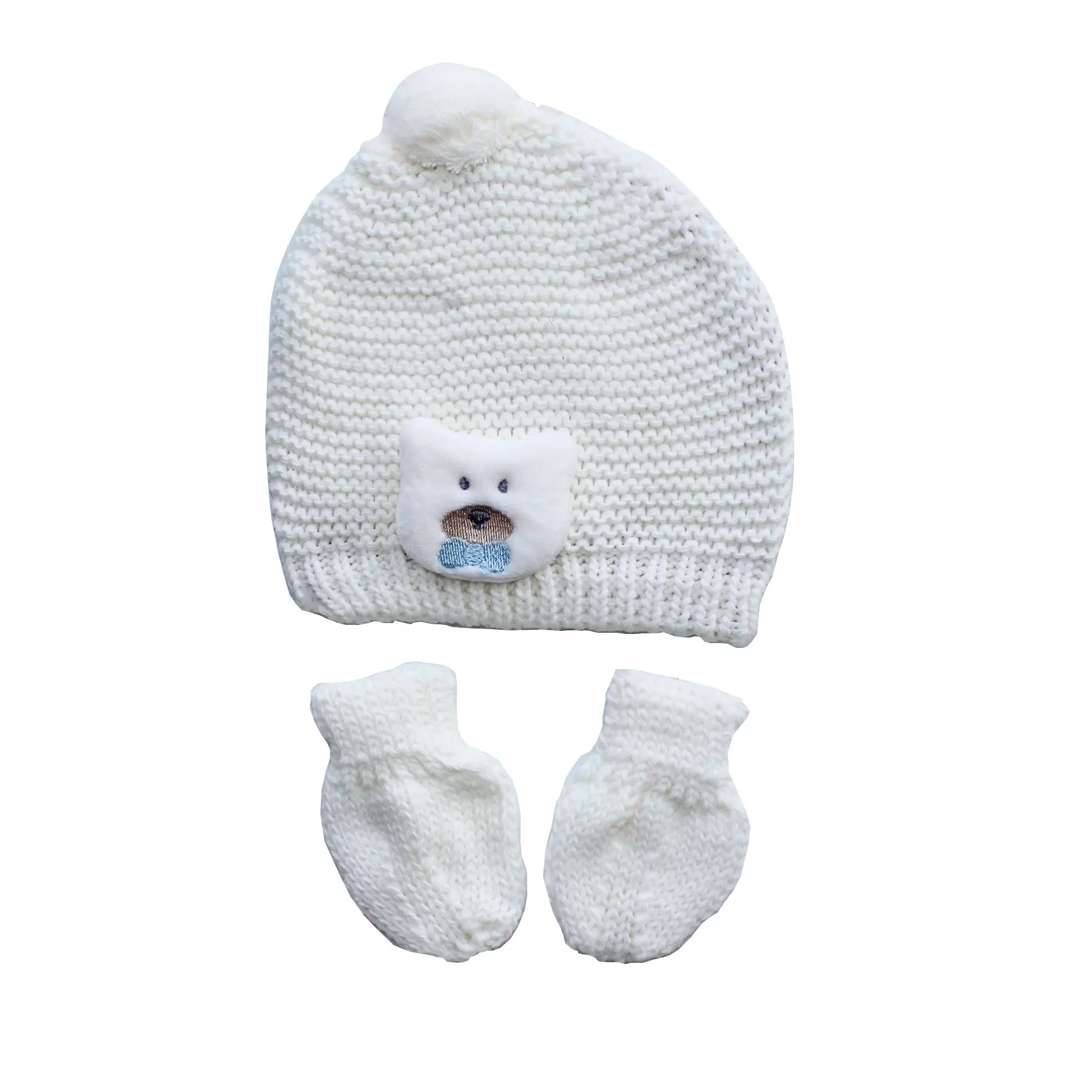 

Knitwear Cream Blue The Teddy Bears Gloves beanie Set
