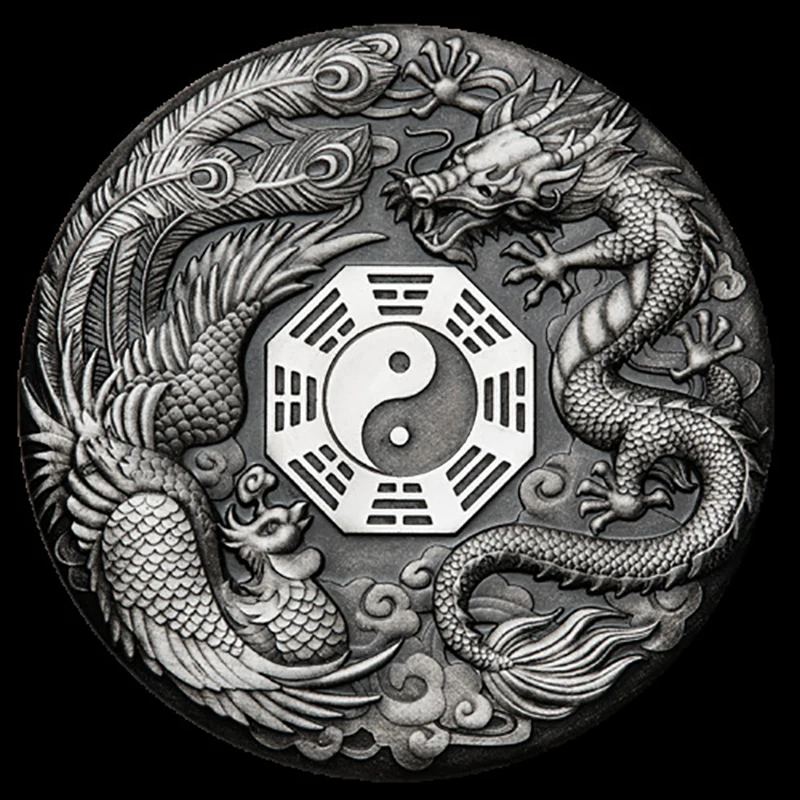 Новинка 2021 1 унция дракон тигр серебряная монета Посеребренная 40 мм Элизабет