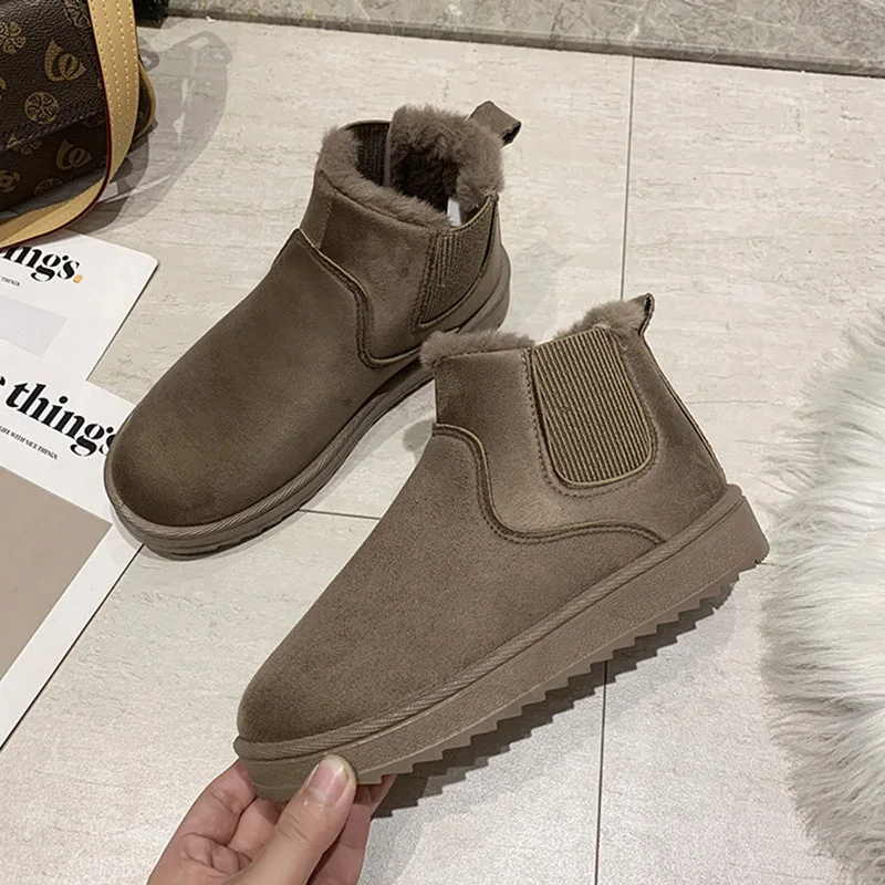 

Women Snow Boots Warm Plush Slip-on Solid Plus Size Fashion Female Ankle Boot Ladies Winter Comfortable Women's Cotton Shoes NEW