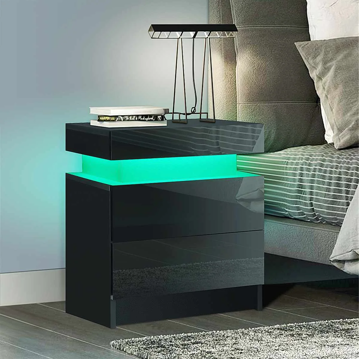 

Ночной столик со светодиодной подсветкой, современный RGB столик с 2 ящиками, органайзер, шкаф для хранения, прикроватный столик, мебель для д...