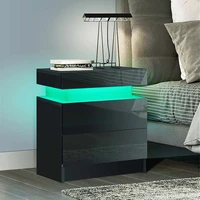 modern rgb led night table with 2 drawers organizer storage cabinet bedside table home bedroom lighting furniture nightstands