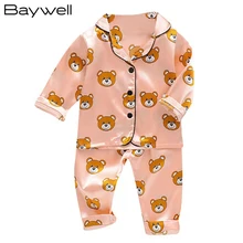 Toddler Silk Satin Pajamas Pyjamas Set Cartoon Kids Boys Girls Sleepwear Pijama Nightwear Suit Girl Home Clothes Boy Loungewear