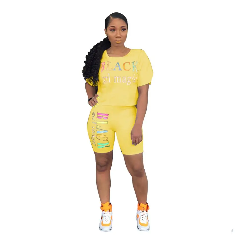 

Wholesale Clothing Women Set Fashion Letter Two Piece Short Set Womens 2 Piece Outfit Set Ladies Femme Summer Matching Set 2020