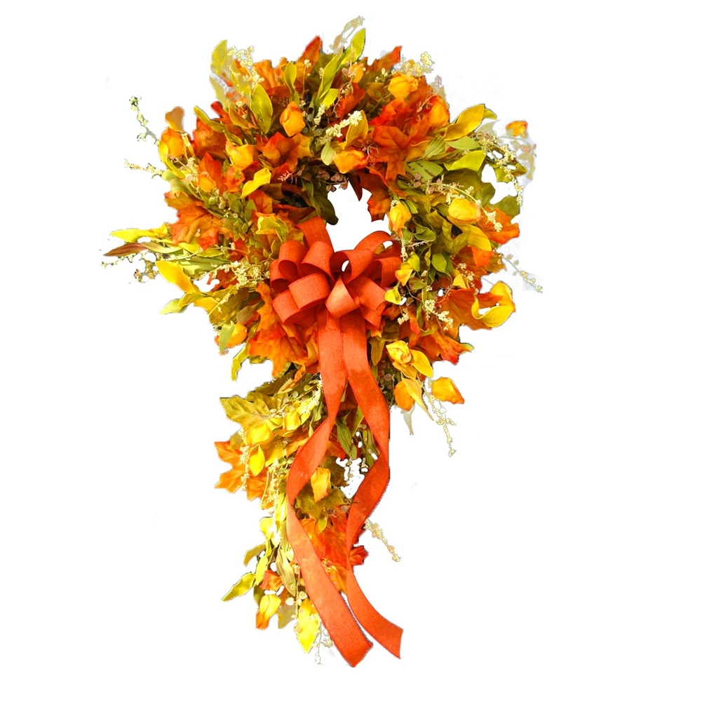 

Thanksgiving Maple Leaves Wreath For Front Door Window Christmas Artificial Garlands Autumn Yard Hanging Wreath 60*30CM