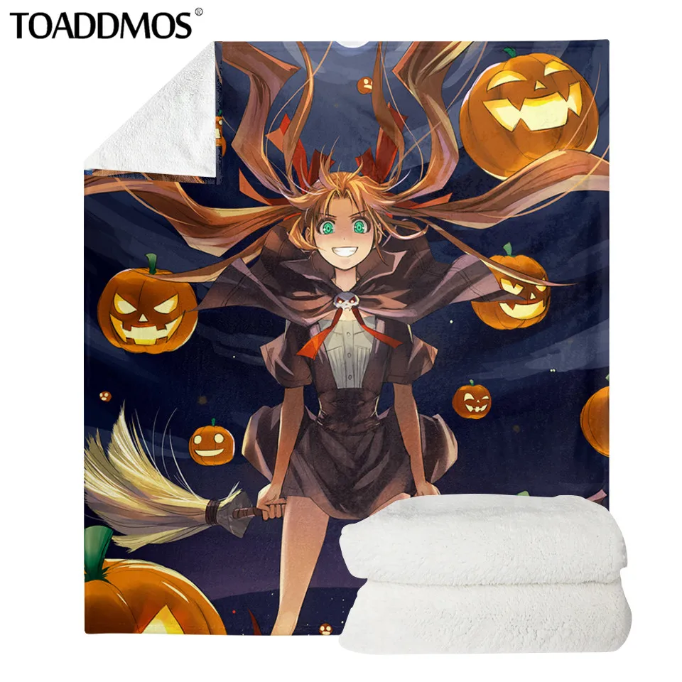 

TOADDMOS Halloween Anime Pumpkin Witch Girl Print Fleece Blanket for Kids Adults Sofa Nap Throw Blanket Comfort Thin Quilt manta