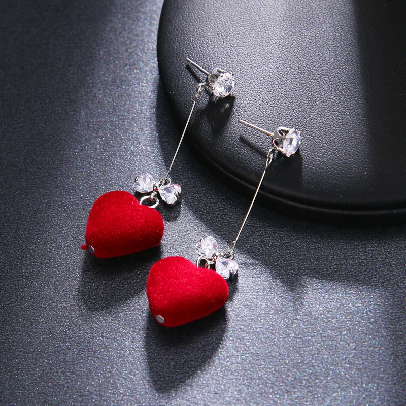 Be8 женский милый кулон в виде красного сердца длинные серьги ювелирные изделия