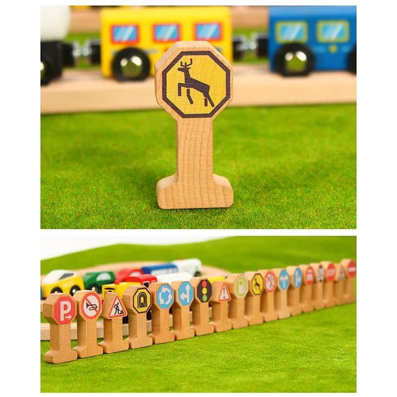 

Wooden Track Accessories Signpost Traffic Signs Kids Cognitive Toy Combination Scene Compatible Wooden Track