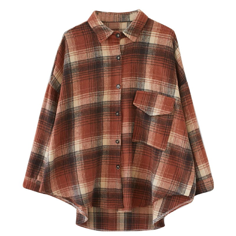 

BIG SIZE Spring Autumn Women Fashion Elegant Plaid Tops Ladies Female Plus Large Long Sleeve Irregular Casual Loose Blouse Shirt