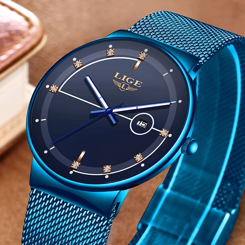 Часы наручные LIGE Мужские кварцевые брендовые Роскошные простые