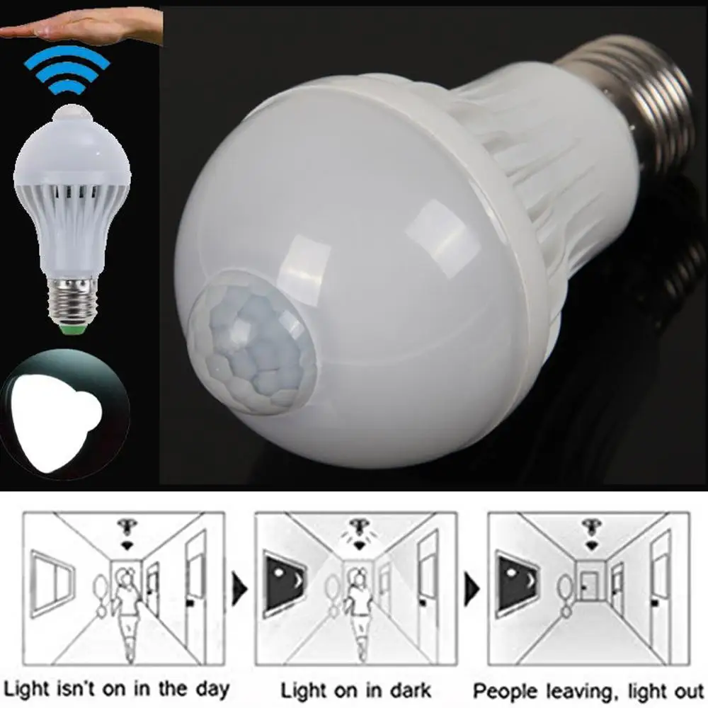 1 шт. 5 Вт светодиодные энергосберегающие лампы PIR датчик движения лампа E27 Лампа