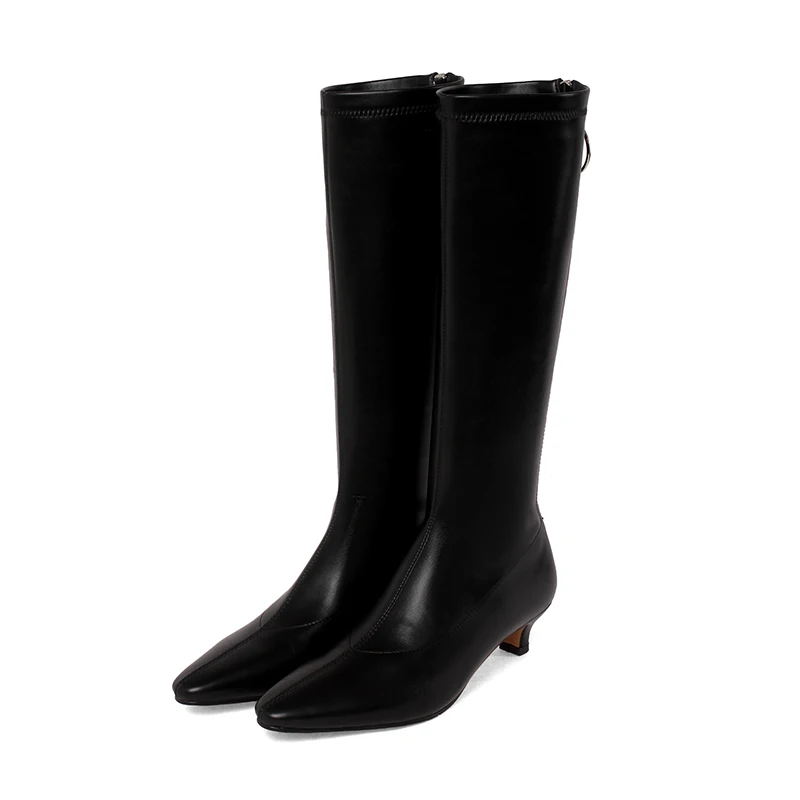 

GD-time Fashion Women Knee High Boots Genuine Leather High Heels Boots For Women Classic Design Wedding Party Winter Shoes Woman