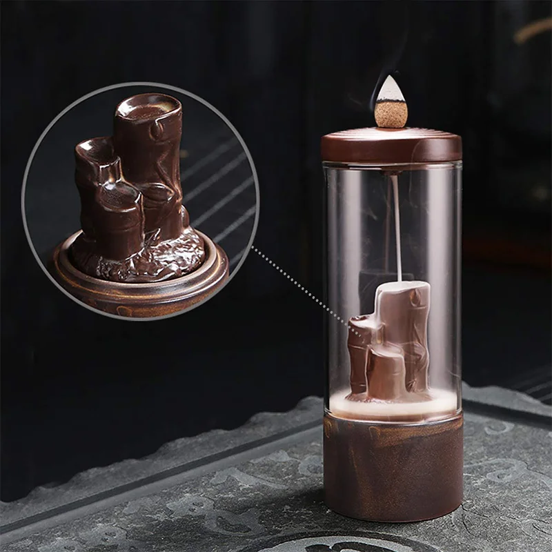 

Backflow Incense Holder Bamboo Waterfall Windproof Incense Fountain Burner for Home Office Yoga Aromatcherapy Ornamen Decor