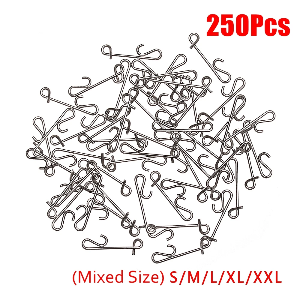 

250Pcs Mixed Size Stainless Steel Fishing Hanging Snap Knotless Connectors Fishing Line Wire Connector S M L XL XXL Fishing Pin