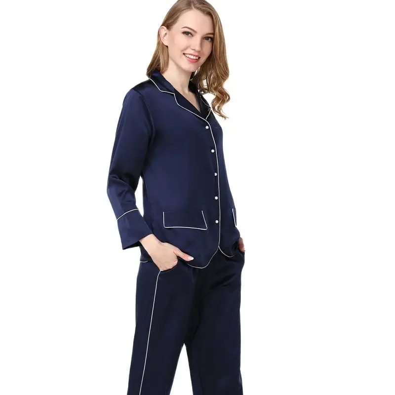 19 Mumi Heavy Silk Women's Pajamas 100% Silkworm Silk Sleepwear Pure Color Long-Sleeve Pyjama Pants Two-Piece Sets T8136
