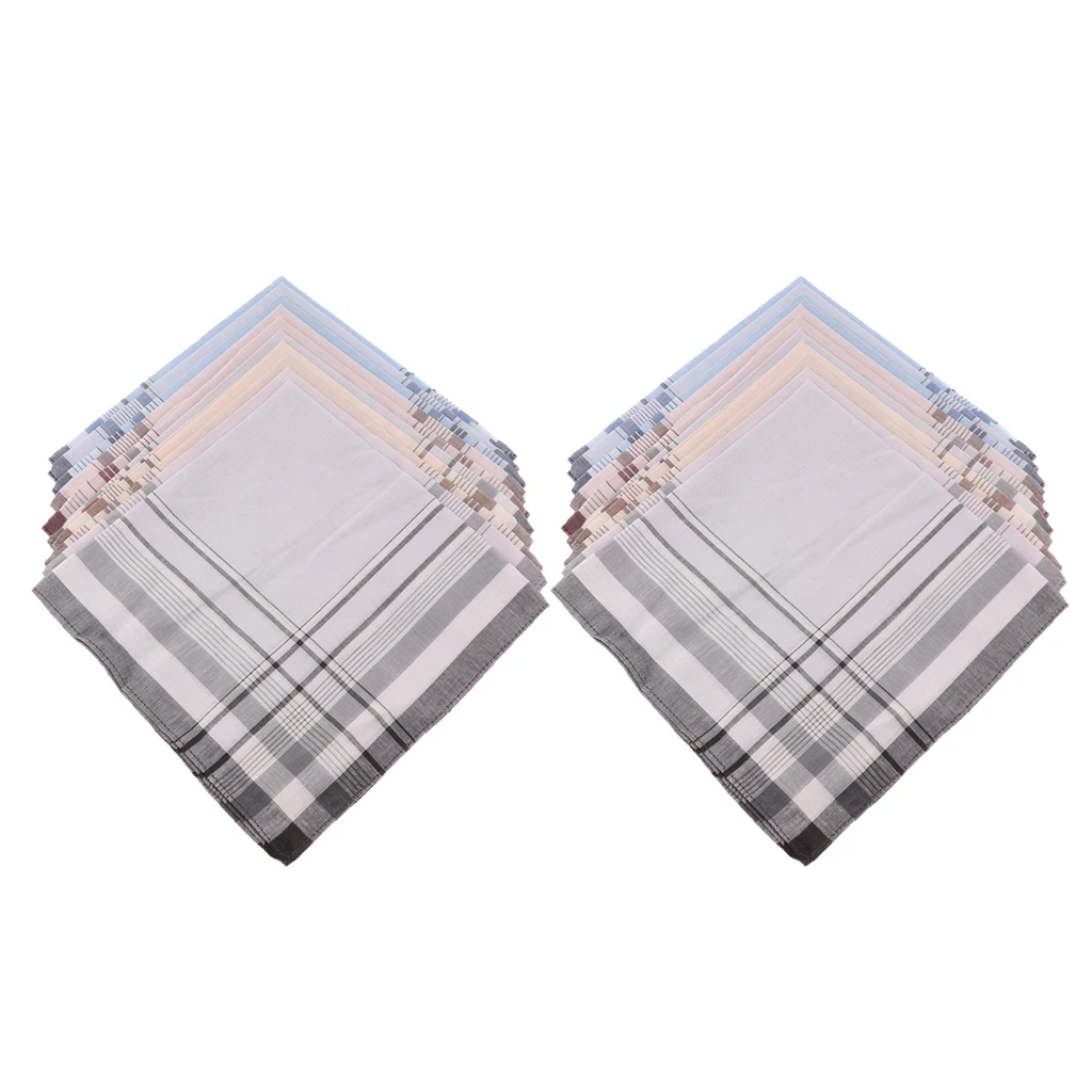 

20x Cotton Handkerchiefs Checks Plaid Hanky Business Square Towel 38x38cm