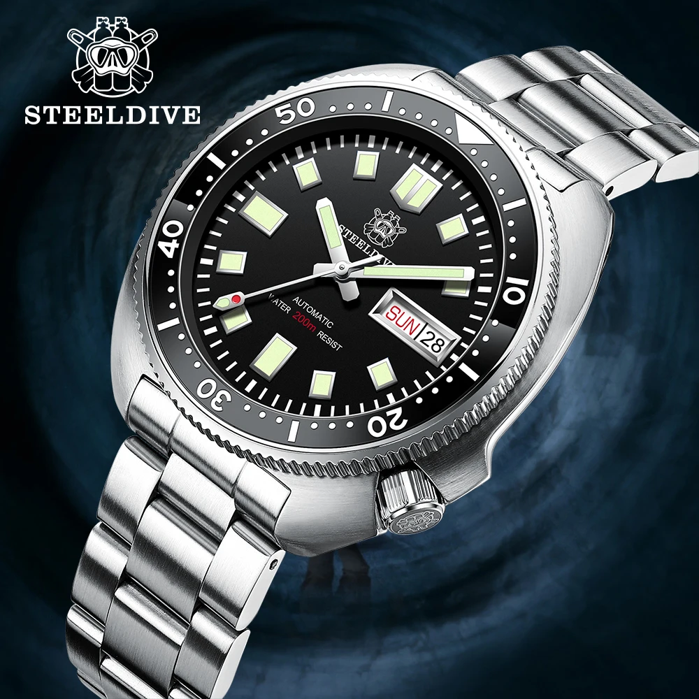 

Часы STEELDIVE SD1970W Мужские механические, водонепроницаемые светящиеся с двойным календарем, в японском стиле Abalone NH36, Зеленые Синие