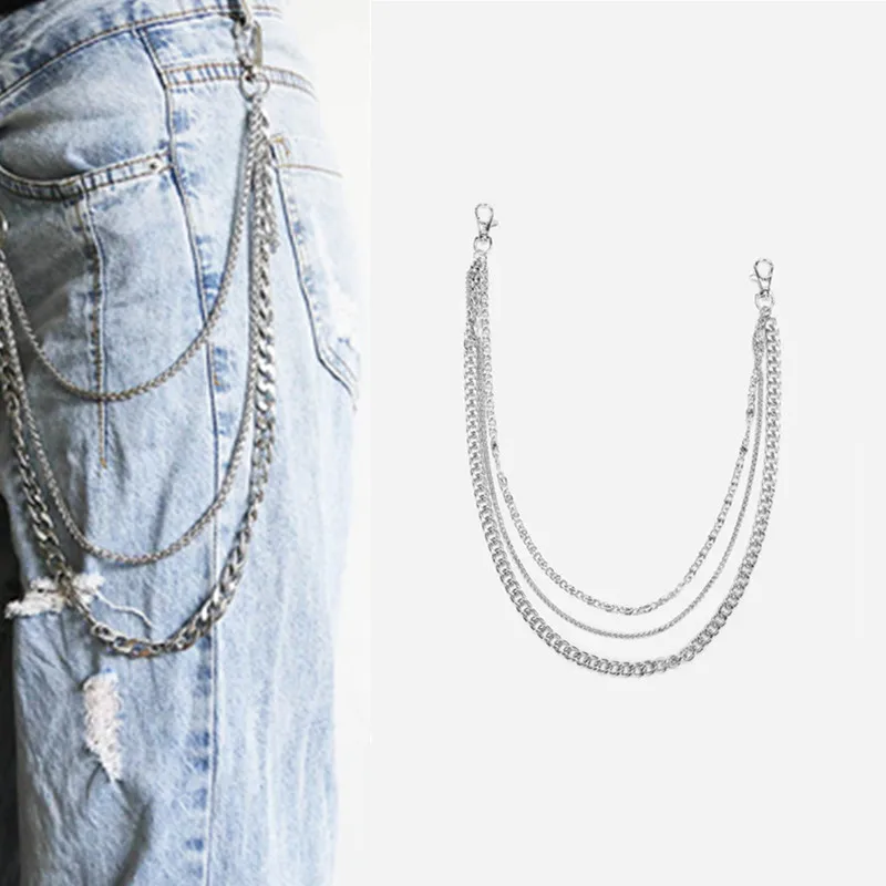 

Punk Rock Metal Three Layer Silver Keychain Unisex Hip-Hop Street Long Trousers Belt Alloy Jewelry Accessories Gift 70CM