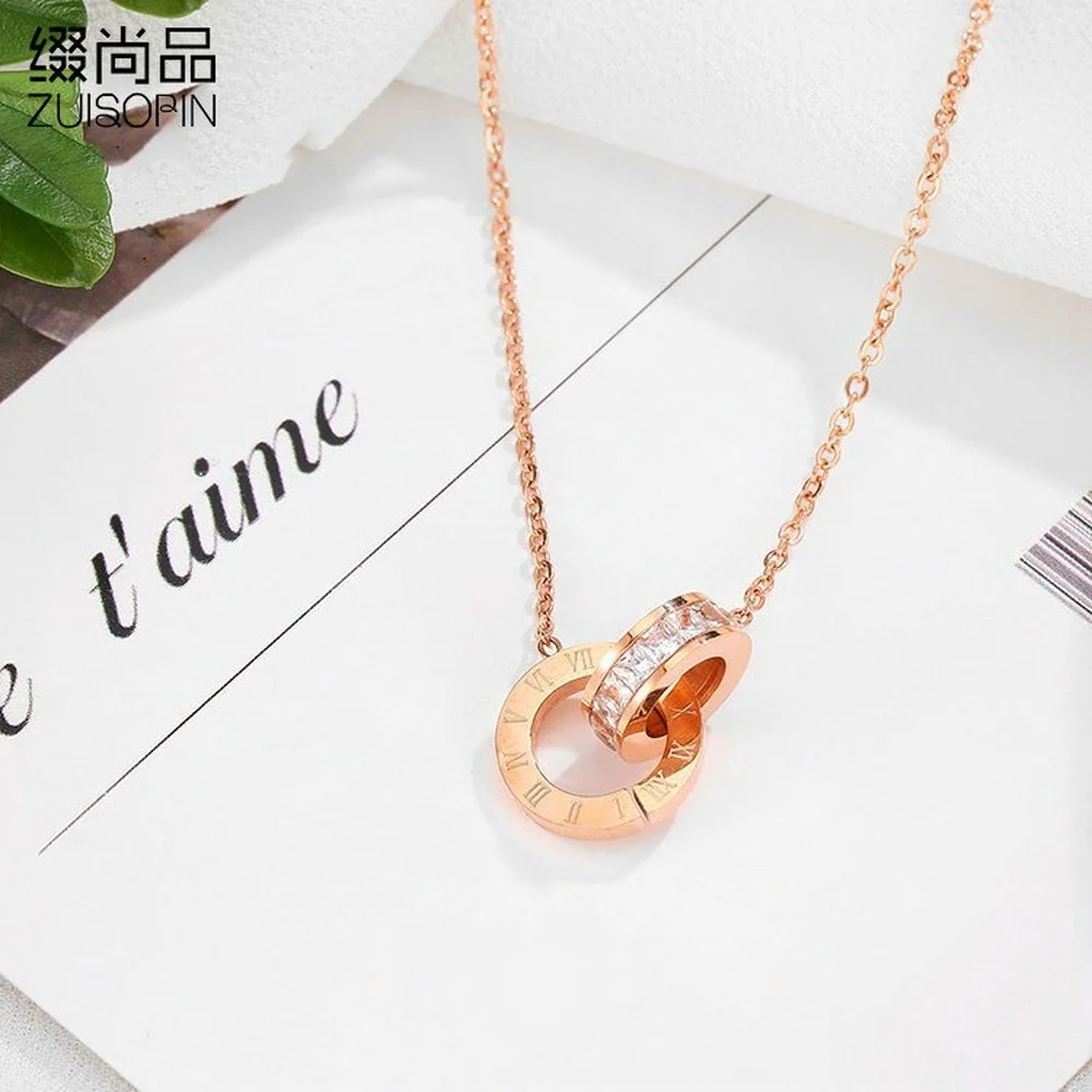 

The new ladies roman ring set diamond clavicle banquet hundred matching accessories trend creative titanium steel necklace