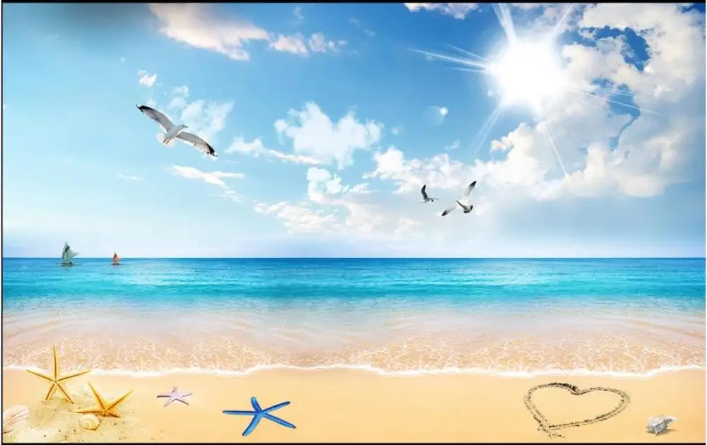 

Custom murals wallpaper for walls 3 d murals Blue sky and white cloud beach seascape 3D TV background wall papers home decor