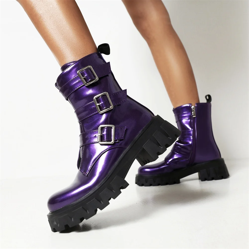 

Women's Boots For Winter Autumn Ankle Boots Fashion Brand Black High Quality Buckle Strap Shoes Woman 2021 Hot Sale Platform