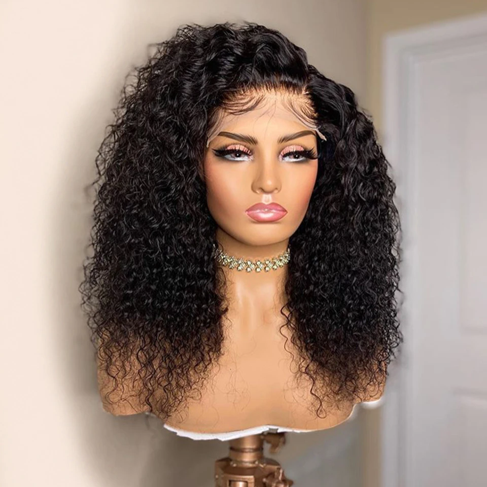 Deep Curly Lace Front Human Hair Wigs 13x6 Frontal Brazilian Wave Short Bob Wig180 Density Remy | Шиньоны и парики