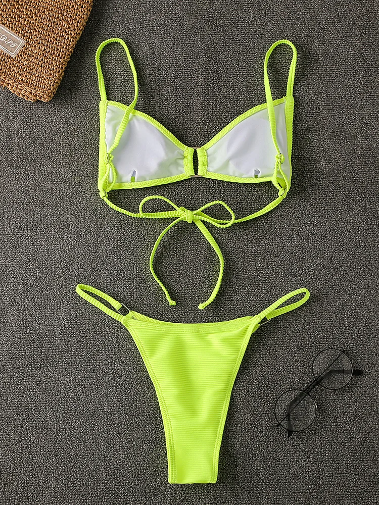 

2021 New Arrival Women's Bikinis Solid Green Paded Swimsuit Mirco Bikini Woman Bathing Suit Beachwear