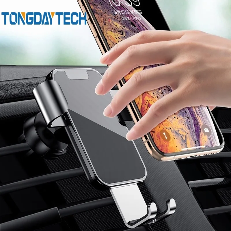 Универсальный автомобильный держатель для телефона Tongdaytech, автомобильный держатель для телефона из сплава, подставка для гравитации, крепление на вентиляционное отверстие для iPhone X, 8, 7, 11, Pro, Max, samsung, S10, S9, S8