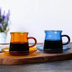 High borosilicate heat-resistant colored glass with handle coffee cup, milk cup, water cup, cup and saucer set