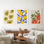 Современный постер с изображением фруктов, кухни, авокадо, холст с рисунком груши, лимона, апельсина, настенное художественное украшение, настенные картины для столовой