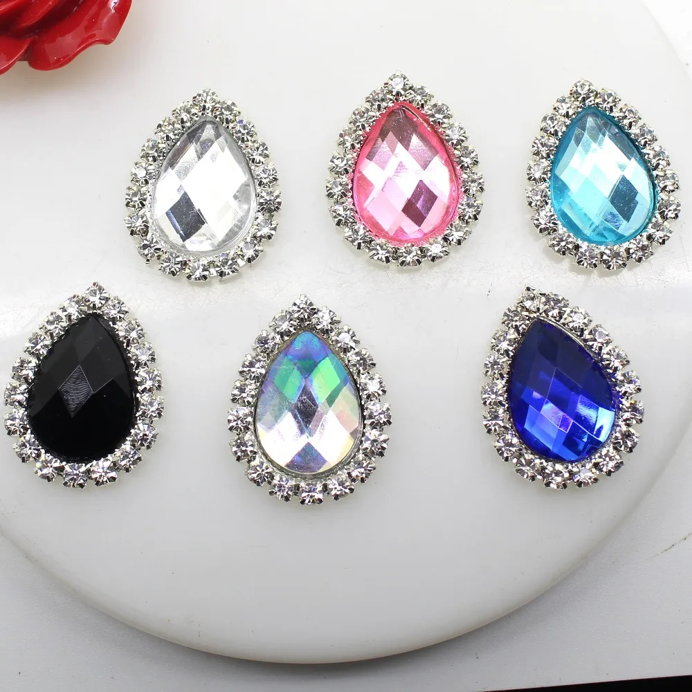 ZMASEY 10Pcs/Lot 20*26MM Drop rhinestones Buttons Flat Back Acrylic Craft Making Accessories Wedding Invitation Card Decoration | Дом и сад