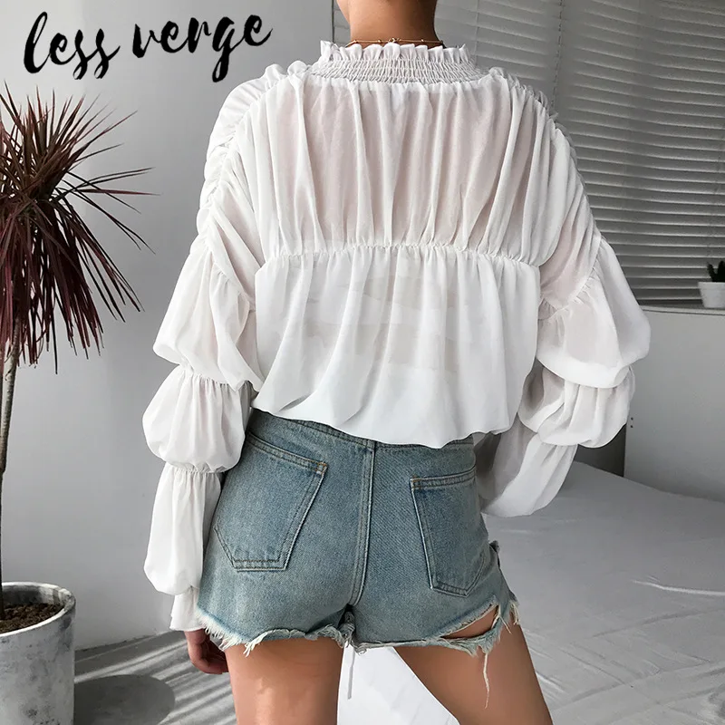 Lessverge элегантная шифоновая Бохо белая блузка рубашки для женщин на шнуровке с