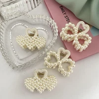 lovely retro gift plastic women pearl love heart small crab clip bow hair claw hair accessories hairpin