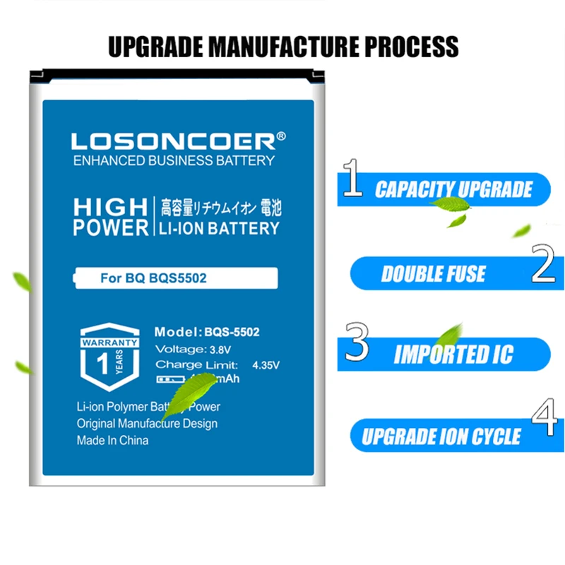 LOSONCOER BQS 5502 батареи 4000 мАч для BQ BQS5502 HAMMER хорошее качество батарея