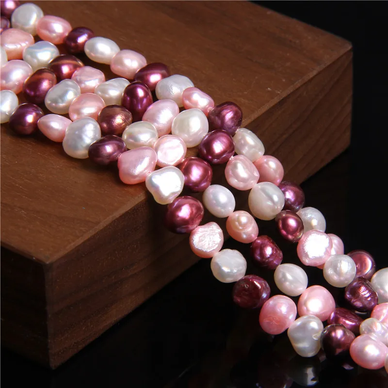 Жемчуг женский из натурального барочного жемчуга широкие бусины розового цвета