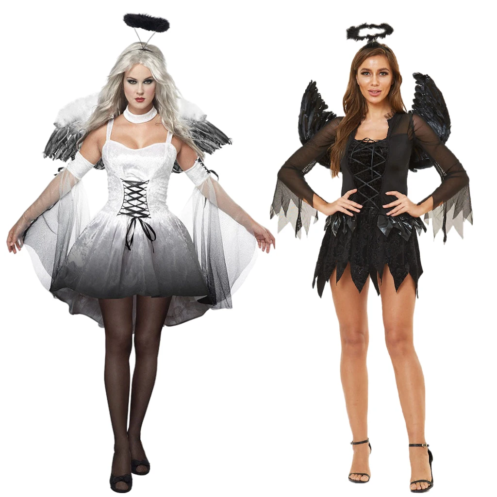 

Костюм для косплея темного ангела для взрослых, маскарадное женское платье дьявола с крылом, косплей, костюмы на Хэллоуин и карнавал, наряд